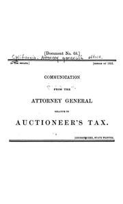 Cover of: Communication from the Attorney-general relative to Auctioneer's tax.