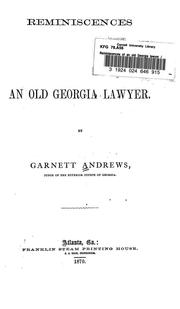 Cover of: Reminiscences of an old Georgia lawyer