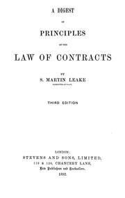 Cover of: A digest of principles of the law of contracts