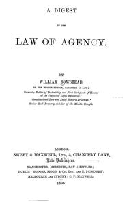 Cover of: A digest of the law of agency by William Bowstead