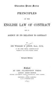 Cover of: Principles of the English law of contract and of agency in its relation to contract