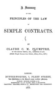 Cover of: A summary of the principles of the law of simple contracts by Claude Charles Molyneux Plumptre