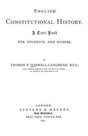 Cover of: English constitutional history by Thomas Pitt Taswell-Langmead