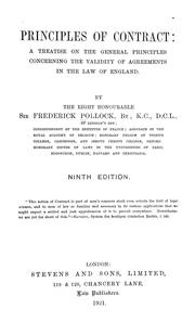 Cover of: Principles of contract: a treatise on the general principles concerning the validity of agreements in the law of England