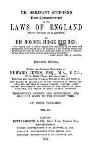 Cover of: Mr. Serjeant Stephen's New commentaries on the laws of England: (Partly founded on Blackstone.)