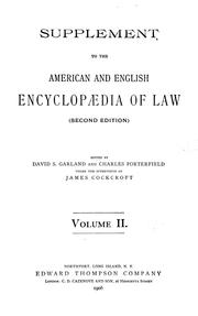 Cover of: Supplement to the American and English encyclopaedia of law (2d ed.) by Edited by David S. Garland and Charles Porterfield under the supervision of James Cockcroft.