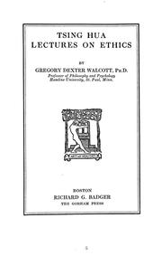 Front cover of Tsing Hua lectures on ethics by Walcott, Gregory Dexter