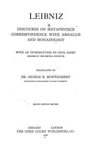 Cover of: Discourse on metaphysics: Correspondence with Arnauld, and Monadology