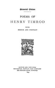 Cover of: Poems of Henry Timrod: with memoir