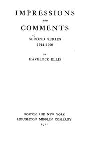 Cover of: Impressions and comments by Havelock Ellis