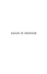 Cover of: Essays in criticism by Matthew Arnold