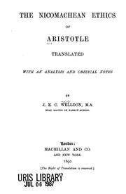 Cover of: The Nicomachean ethics of Aristotle