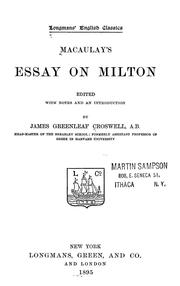 Cover of: Macaulay's Essay on Milton by Thomas Babington Macaulay