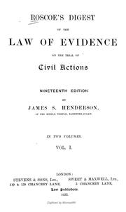 Cover of: Roscoe's Digest of the law of evidence on the trial of civil actions. by Henry Roscoe