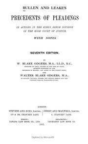 Cover of: Bullen and Leake's Precedents of pleadings in actions in the King's Bench Division of the High Court of Justice: with notes
