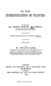 Cover of: On the interpretation of statutes by Maxwell, Peter Benson Sir