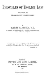 Cover of: Principles of English law: founded on Blackstone's Commentaries