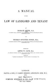 Cover of: A manual of the law of landlord and tenant