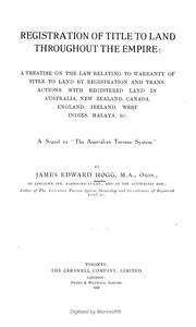 Cover of: Registration of title to land throughout the empire by James Edward Hogg