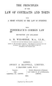 Cover of: The principles of the law of contracts and torts: with a short outline of the law of evidence ; being Indermaur's Common law re-written and enl.