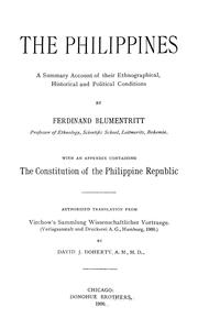 Cover of: The Philippines: a summary account of their ethnographical, historical and political conditions