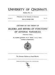 Cover of: Lectures on the theory of maxima and minima of functions of several variables: (Weierstrass' theory)