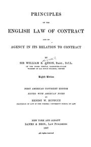 Cover of: Principles of the English law of contract and of agency in its relation to contract