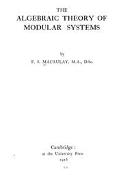 Cover of: The algebraic theory of modular systems