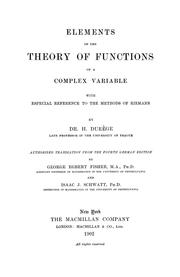 Cover of: Elements of the theory of functions of a complex variable by Heinrich Durège