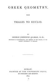 Cover of: Greek geometry from Thales to Euclid by George Johnston Allman