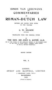 Cover of: Simon van Leeuwen's Commentaries on Roman-Dutch law / revised and edited with notes in two volumes