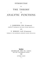 Cover of: Introduction to the theory of analytic functions