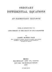 Cover of: Ordinary differential equations: with an introduction to Lie's theory of the group of one parameter