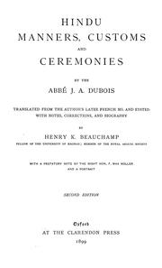 Cover of: Hindu manners, customs and ceremonies by J. A. Dubois, J. A. Dubois