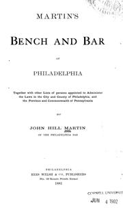 Cover of: Martin's bench and bar of Philadelphia by John Hill Martin