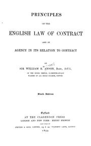 Cover of: Principles of the English law of contract and of agency in its relation to contract