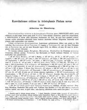 Cover of: Exercitationes criticae in Aristophanis Plutum novae by Albert von Bamberg