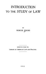 Cover of: Introduction to the study of law