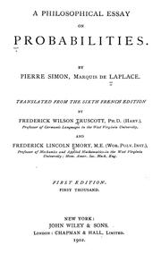 Cover of: A philosophical essay on probabilities by Pierre Simon marquis de Laplace