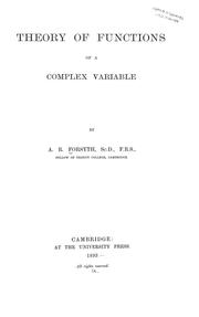 Cover of: Theory of functions of a complex variable by Forsyth, Andrew Russell