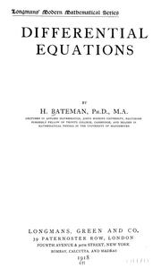 Cover of: Differential equations by Harry Bateman