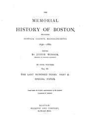 Cover of: The memorial history of Boston by Justin Winsor