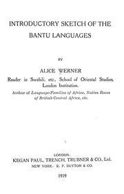 Cover of: Introductory sketch of the Bantu languages