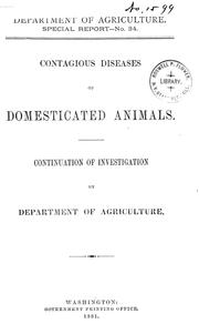 Cover of: Contagious diseases of domesticated animals | United States. Dept. of Agriculture.