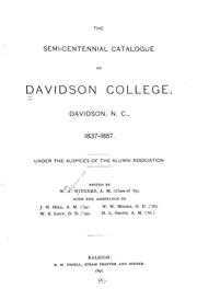 Cover of: The semi-centennial catalogue of Davidson College, Davidson, N.C., 1837-1887