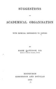 Cover of: Suggestions on academical organisation with especial reference to Oxford