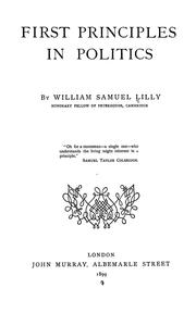Cover of: First principles in politics