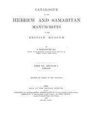 Cover of: Catalogue of the Hebrew and Samaritan manuscripts in the British Museum by British Museum. Department of Oriental Printed Books and Manuscripts.