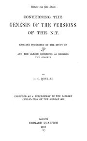 Cover of: Concerning the genesis of the versions of the N.T. | H. C. Hoskier