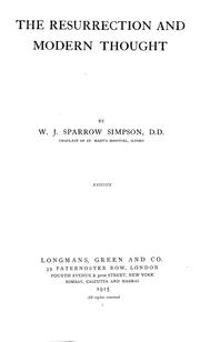 Cover of: The resurrection and modern thought by W. J. Sparrow-Simpson